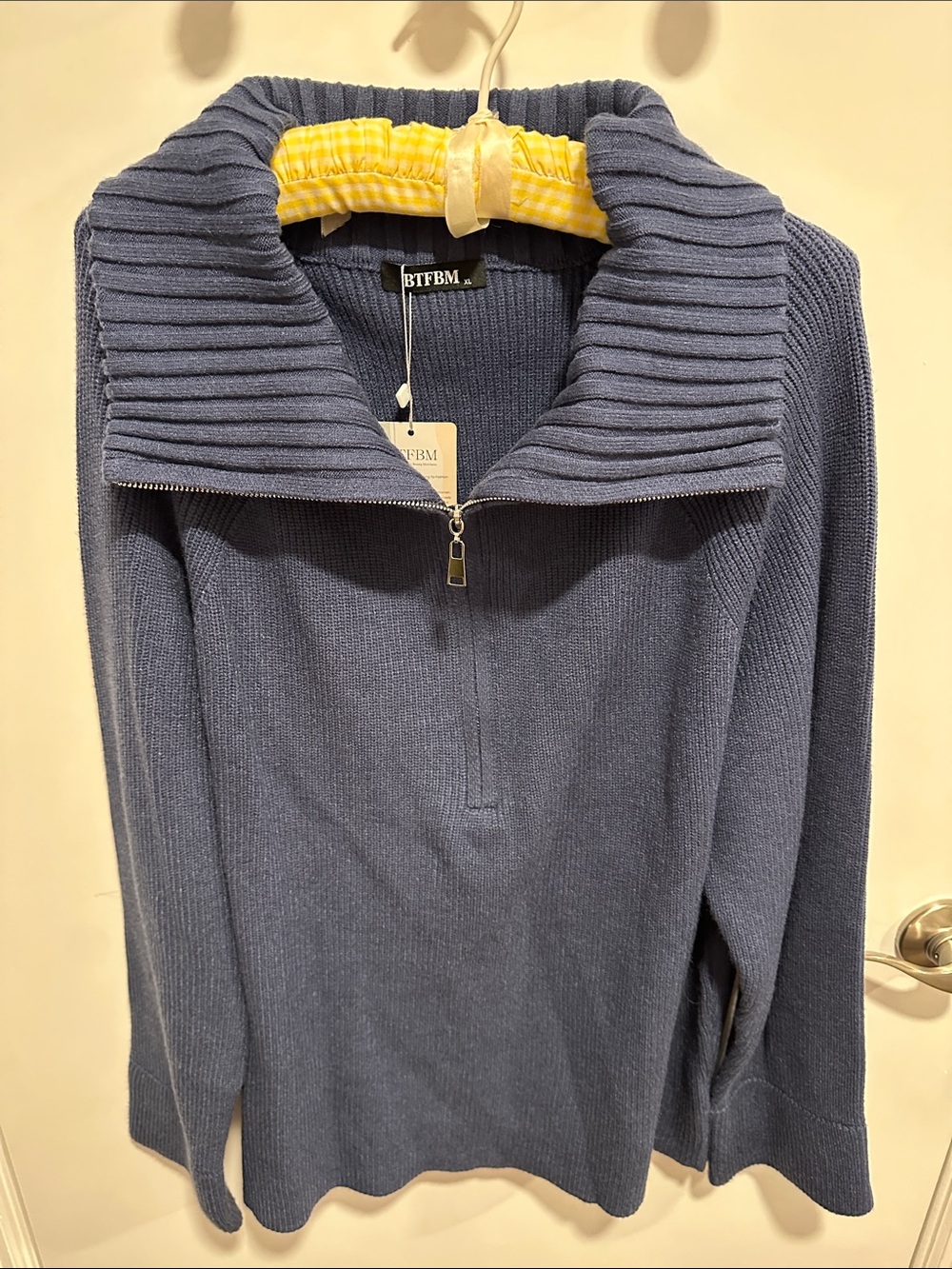 BTFBM Women's Slate Ribbed Half-Zip Turtleneck Sweater